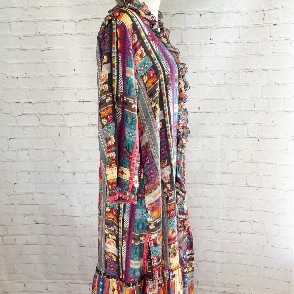 NEW Johnny Was Beatrice Cherie Silk Dress Small Tiered Ruffle Trim Mixed Pattern - Picture 5 of 7